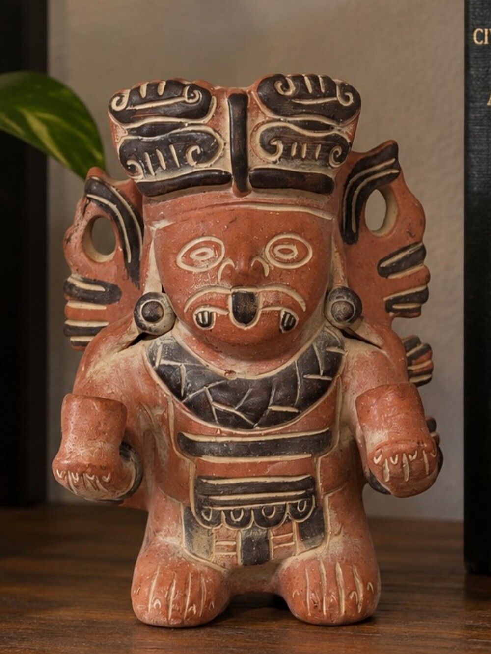 Mesoamerican Style Terracotta Figure Vessel Handmade Pottery Folk Art Mexican